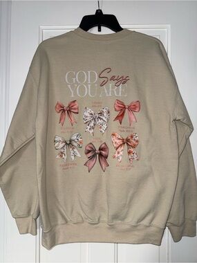 Cream John 3:16 Sweatshirt with Floral Bow Accent